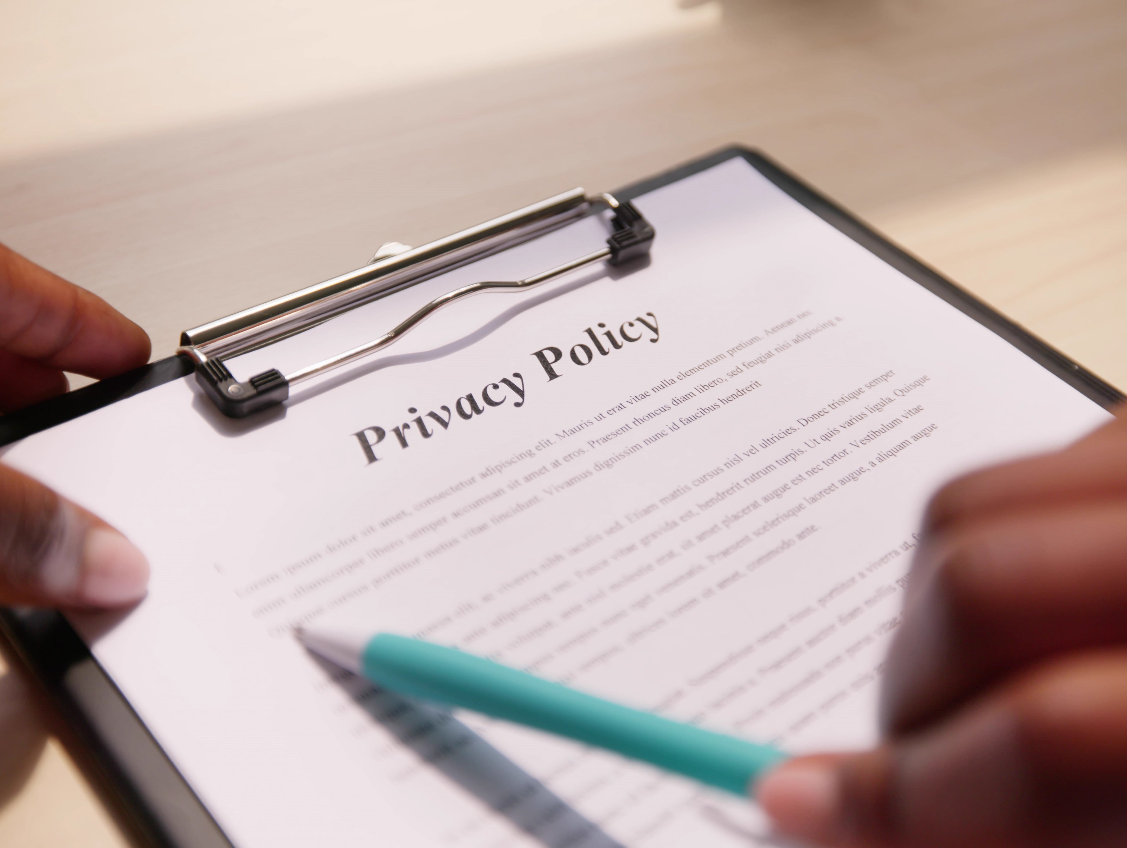 Privacy policy on clipboard