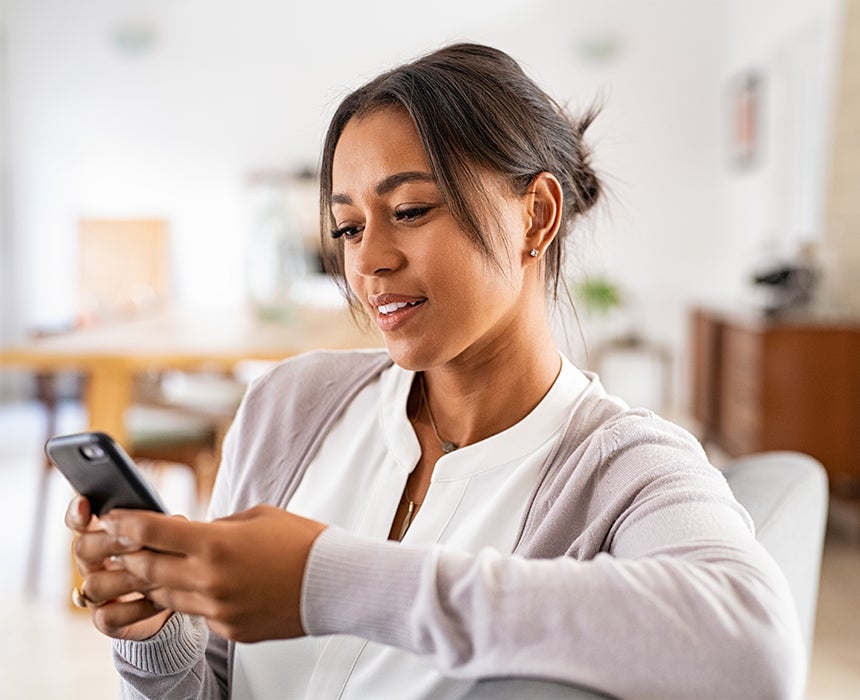 Female sitting on chair on her app