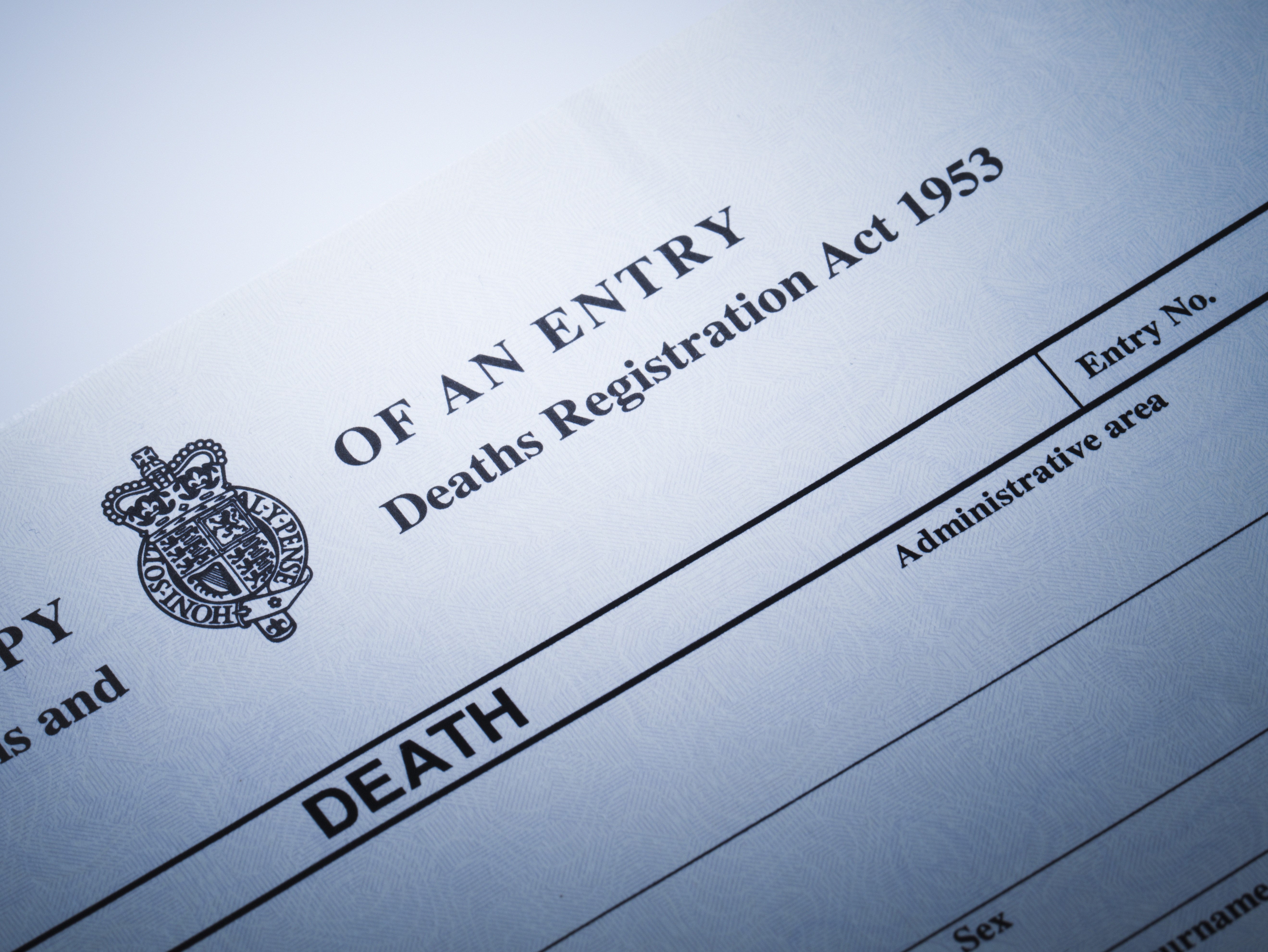 Image of paper registry of deaths act