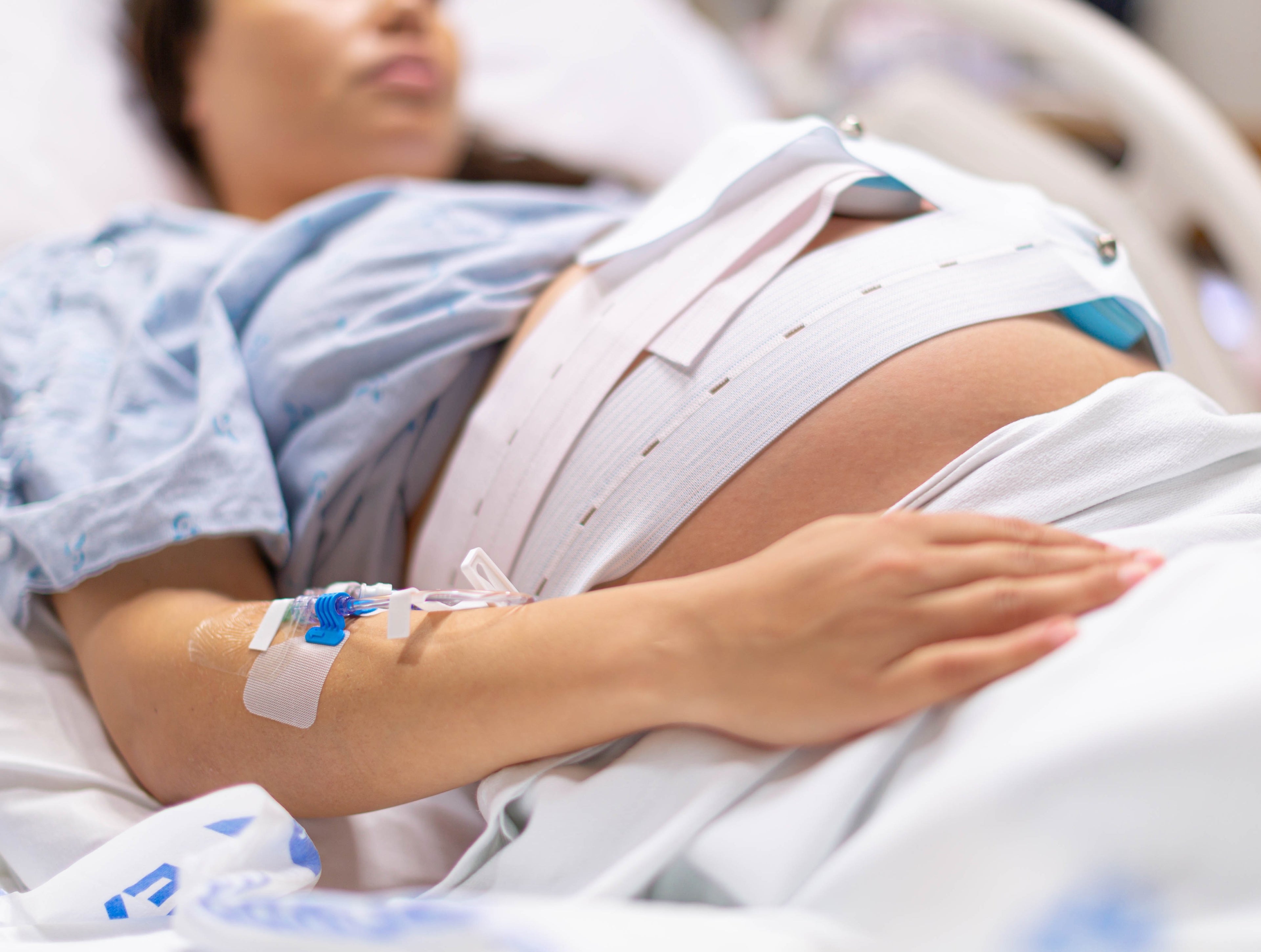 Pregnant female with foetal heart rating monitoring