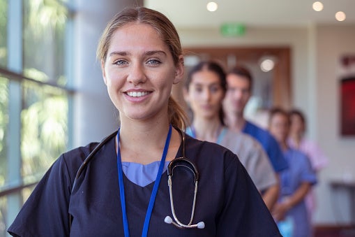 Line up of medical school students