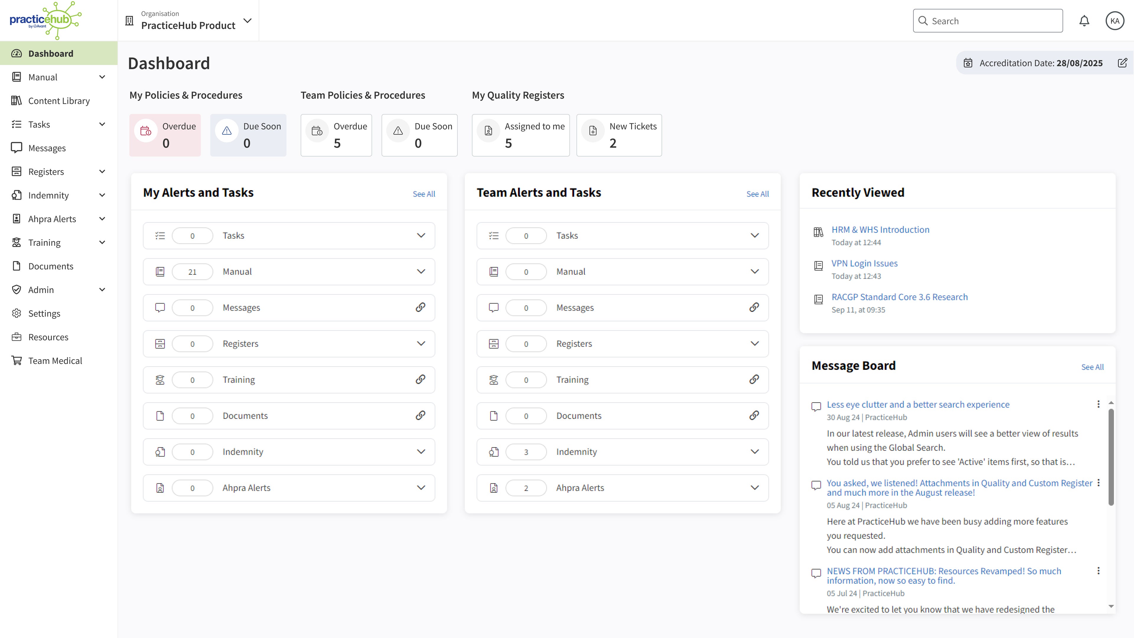 PracticeHub Dashboard