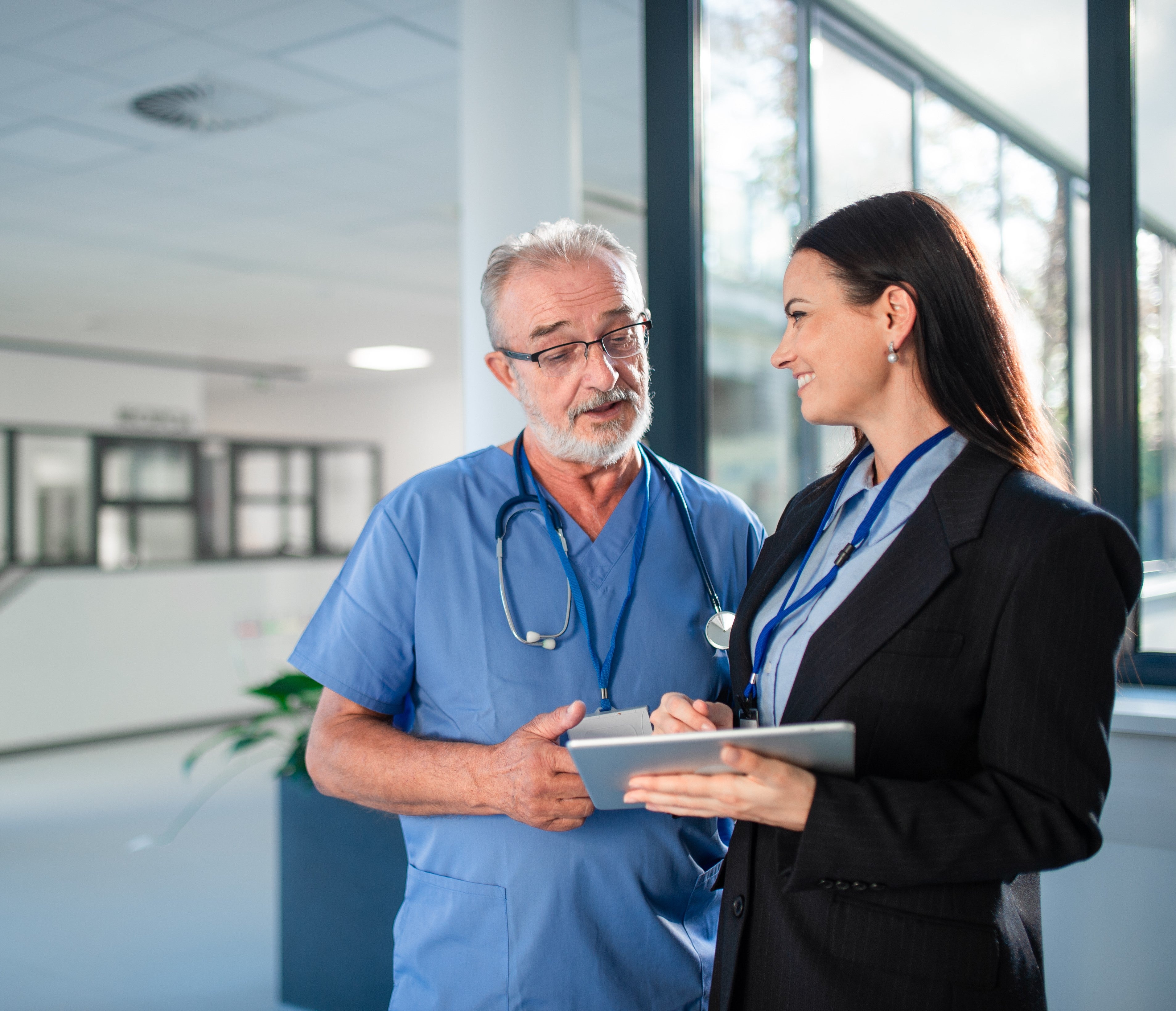 Doctor and lawyer smiling