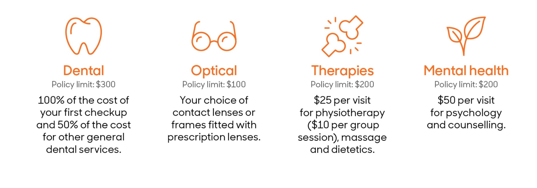 Lite extras cover infographic - Dental, optical, therapies and mental health.