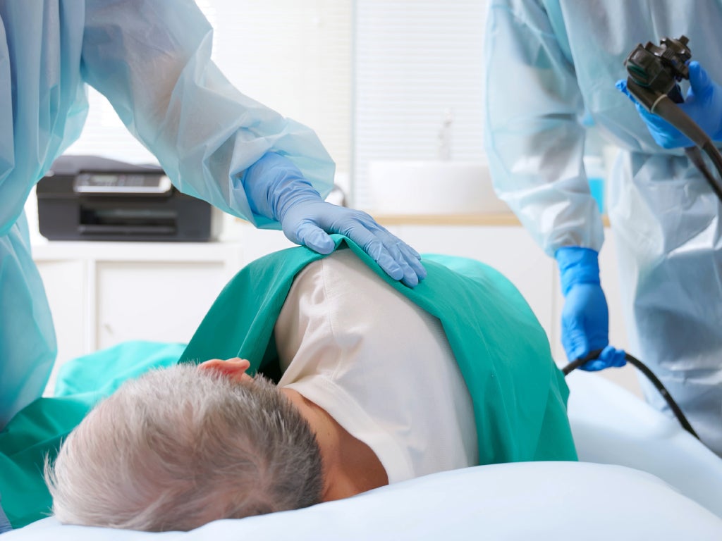 Male patient undergoing colonoscopy