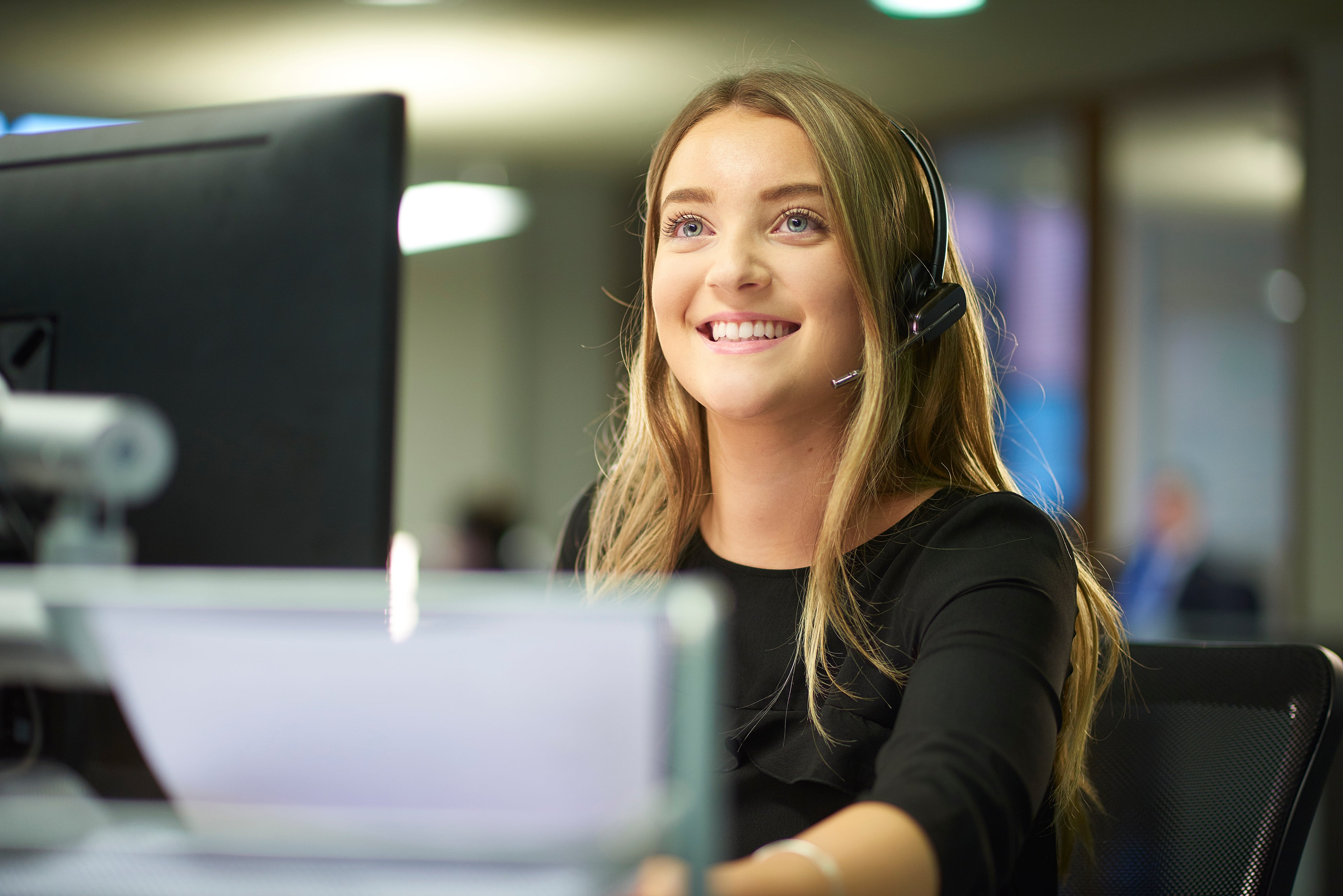 receptionist with headset on