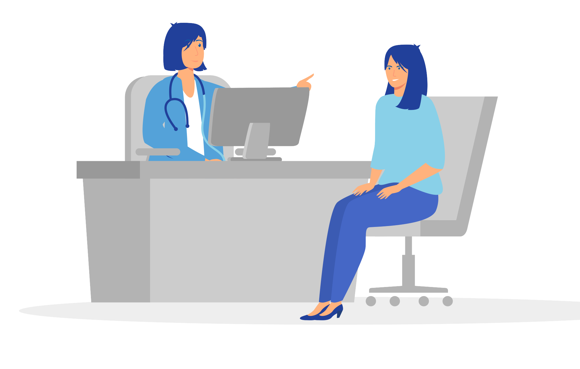 Female GP talking to patient while sitting at a desk