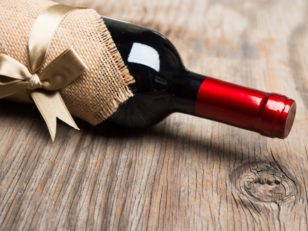 Picture of wine bottle with a brown bow
