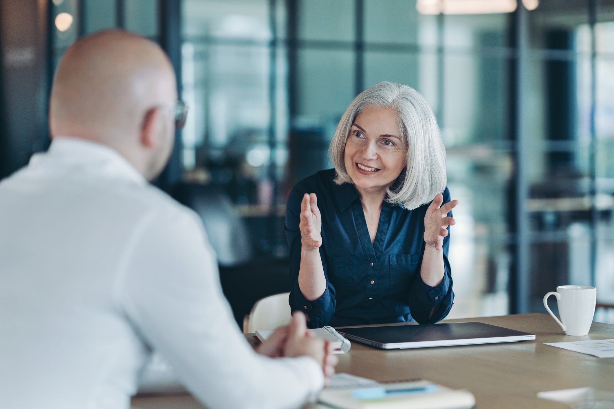 professional couple in discussion 